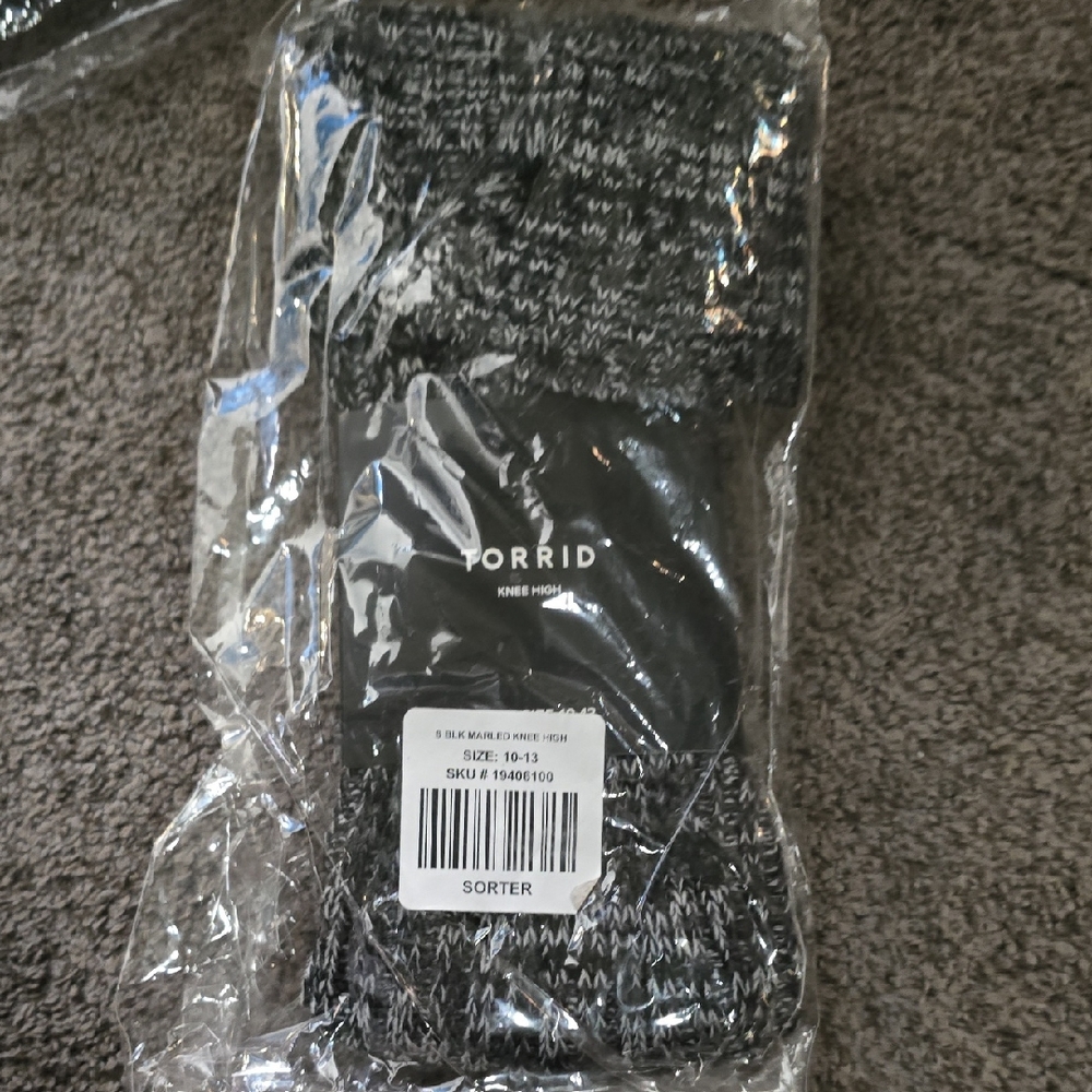 Torrid Black and White Knit Knee High Socks